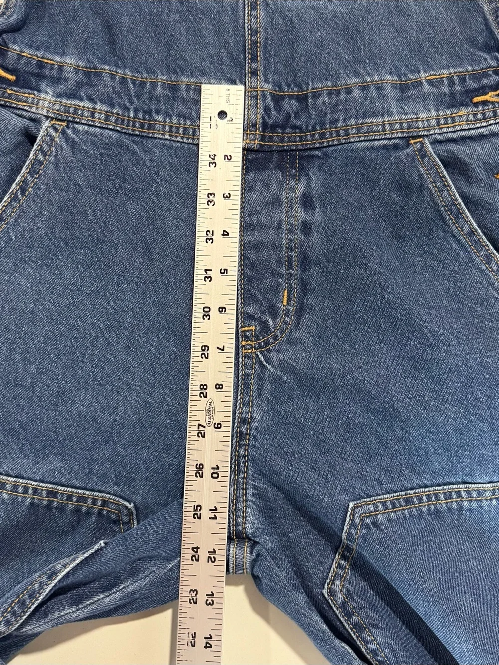 Old Navy Baggy Wide Leg Bib Overalls Women 4 Blue Double Knee Medium Wash Denim